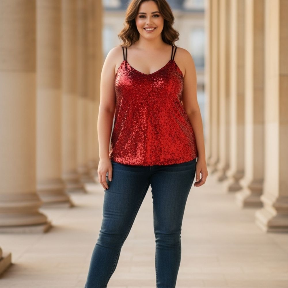 City Chic Sparkling Red Sequin Top